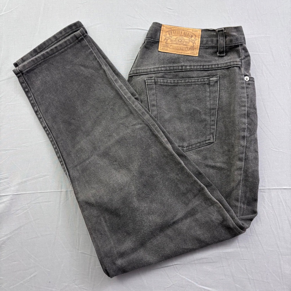 Memphis Vintage High Waisted Women Jeans Faded Black Tapered Leg 14P 100% Cotton